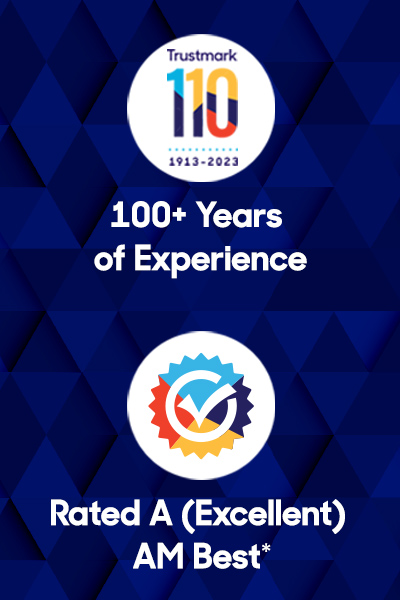 100+ years of experience, 500K+ policyholders, Rated A- (Excellent) by AM Best